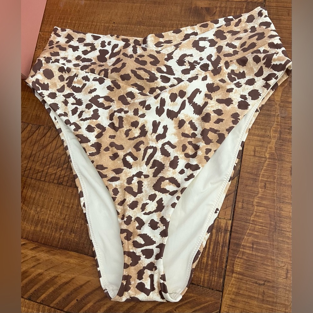 NWT Aerie High Waist Crossover High Cut Cheeky Bottom Leopard Print - Size XL